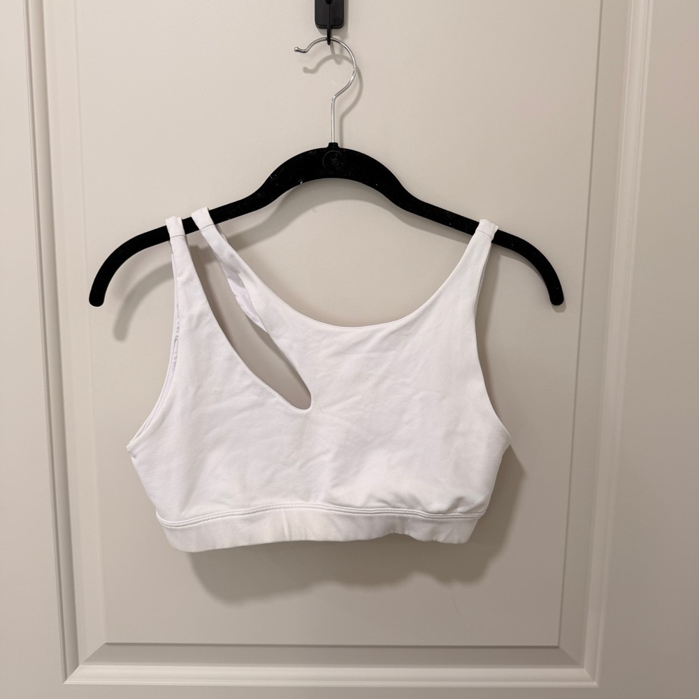 ALO Yoga White Asymmetrical Cutout Sports Bra
